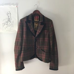 L.A.M.B. olive green plaid wool blazer / jacket